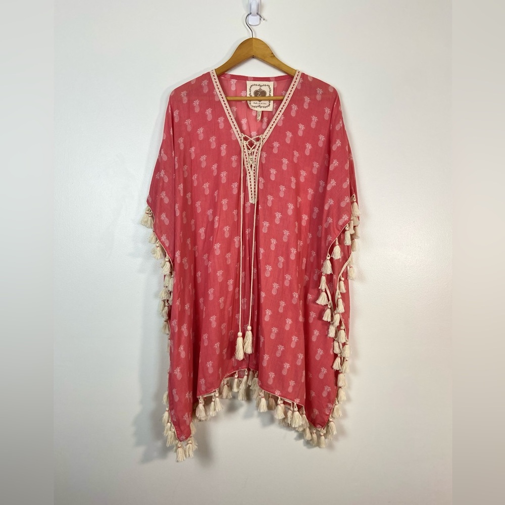 Everything but Water X Z & L Europe Pineapple Cover Up Caftan Pink Tassel